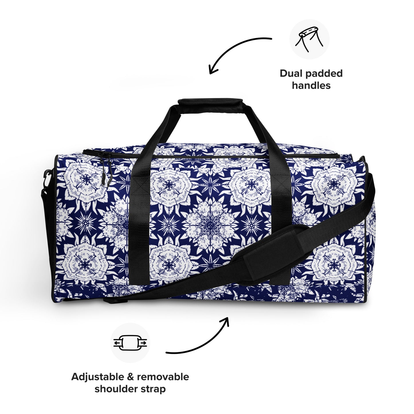 NAVY MANDALA-All Over Print Duffle Bag