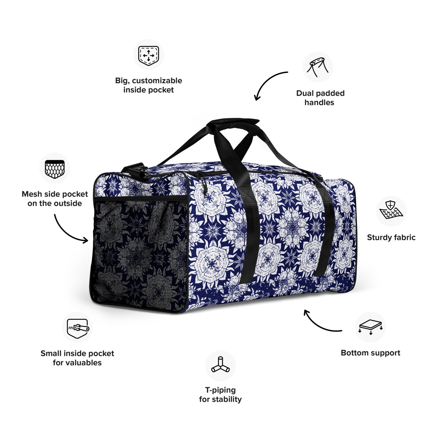 NAVY MANDALA-All Over Print Duffle Bag