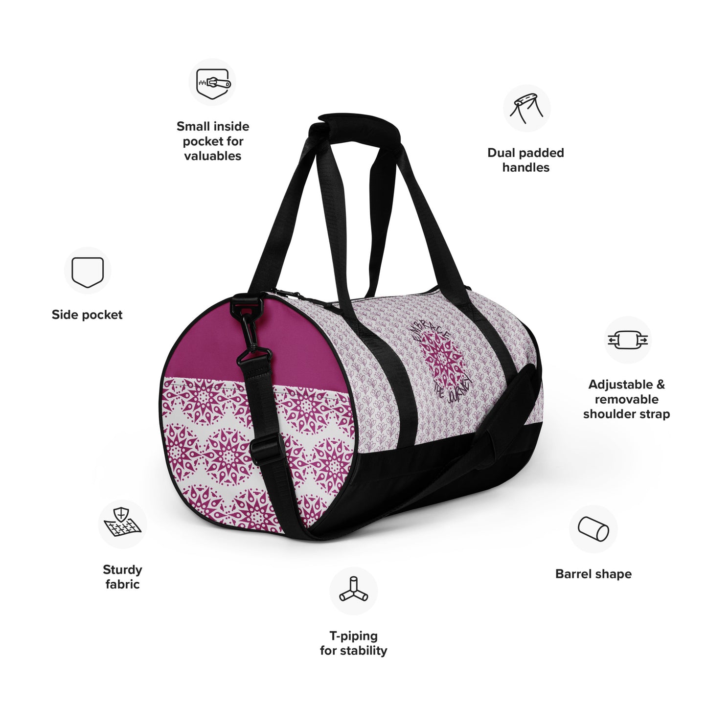 EMBRACE THE JOURNEY-over print gym bag