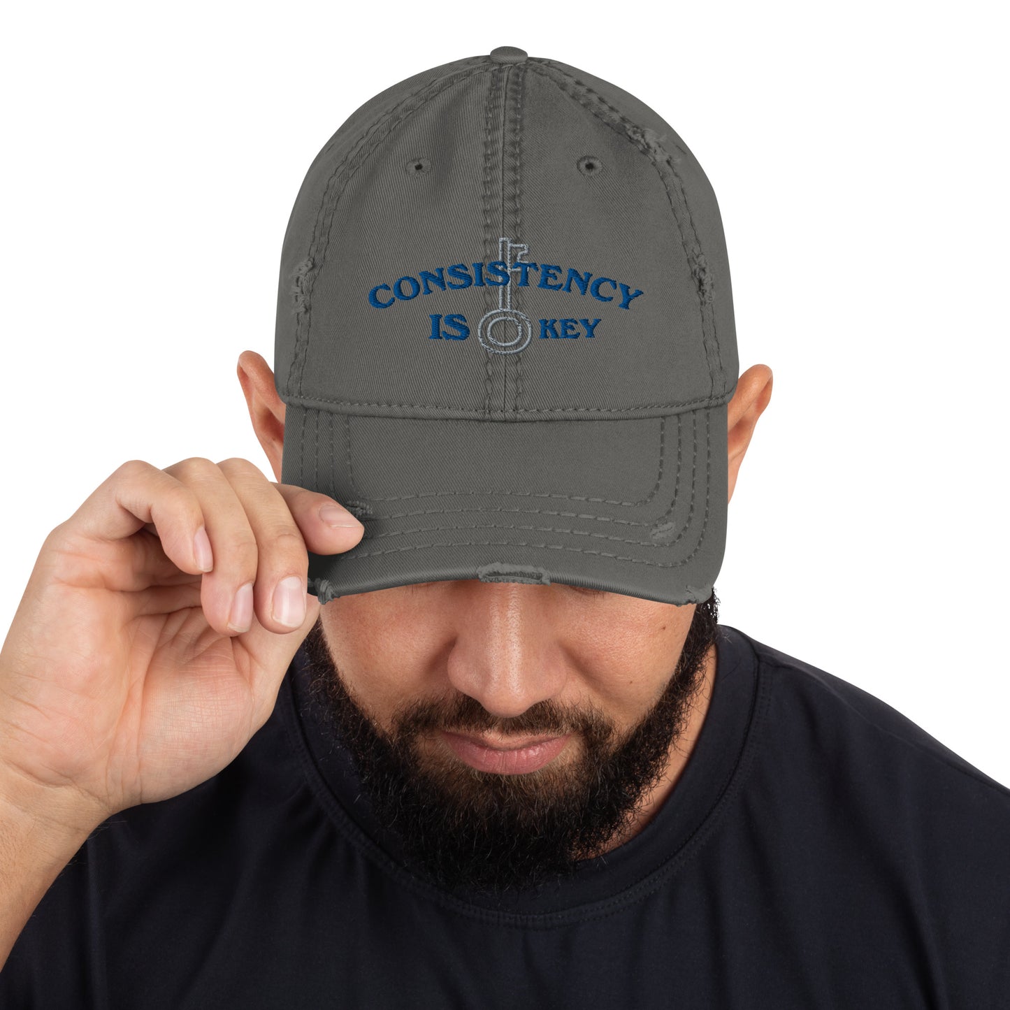 CONSISTENCEY IS KEY- Distressed Hat