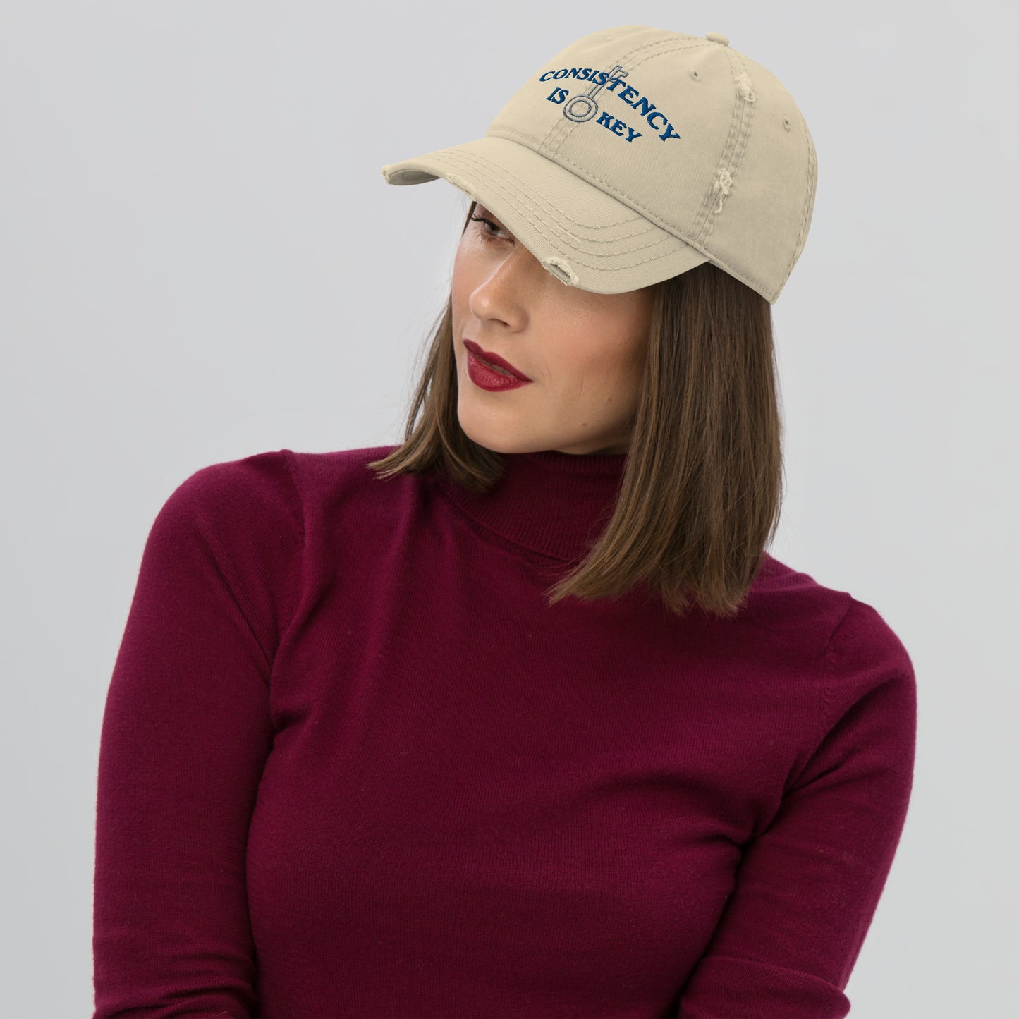 CONSISTENCY IS KEY-Womens Distressed Hat