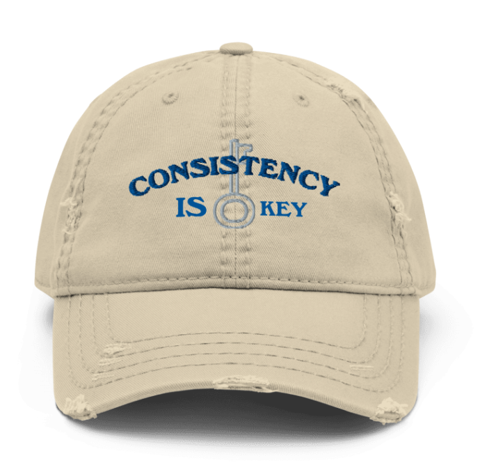 CONSISTENCEY IS KEY- Distressed Hat