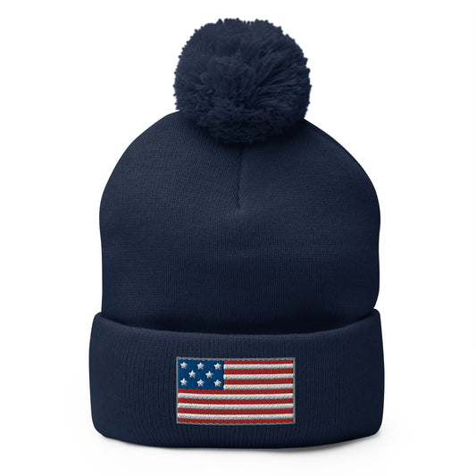 PATRIOTIC- Pom-Pom Beanie